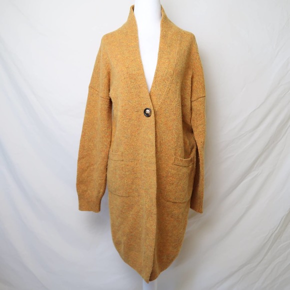 United Colors of Benetton mustard yellow multicolor speckled wool cardigan XS